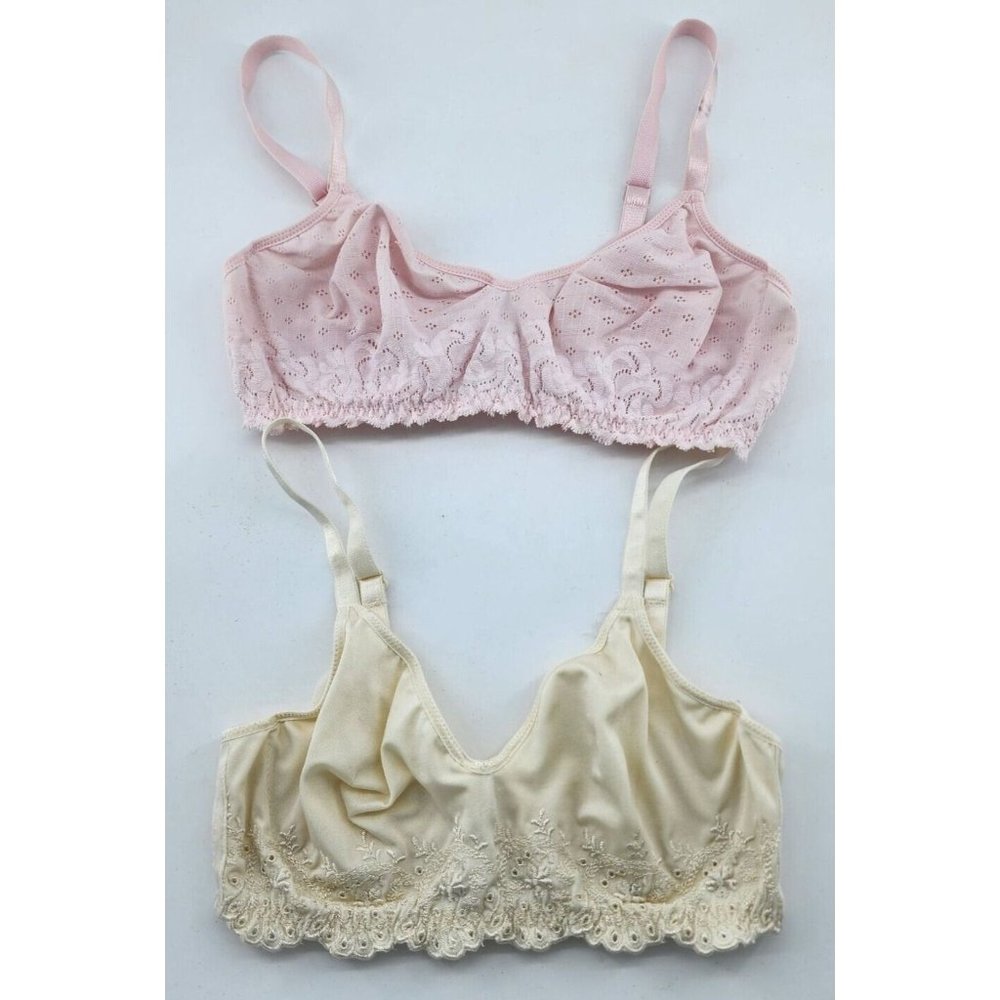 Lot of 2 Vintage Olga Simply Perfect Satin Unlined Underwire Bras Eyelet Sz 36C